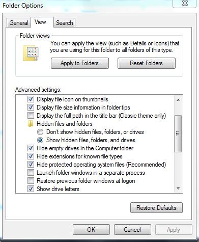 Hidden Files & Folder Option